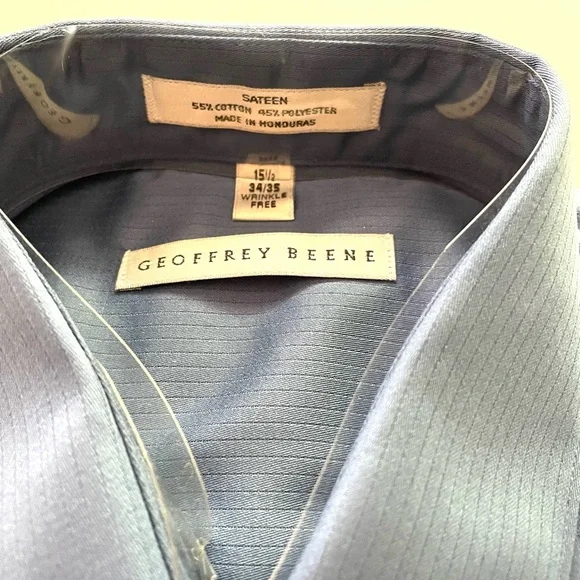 Men’s vintage Geoffrey Beene Sateen blue long sleeve dress shirt, never worn. - Picture 2 of 3